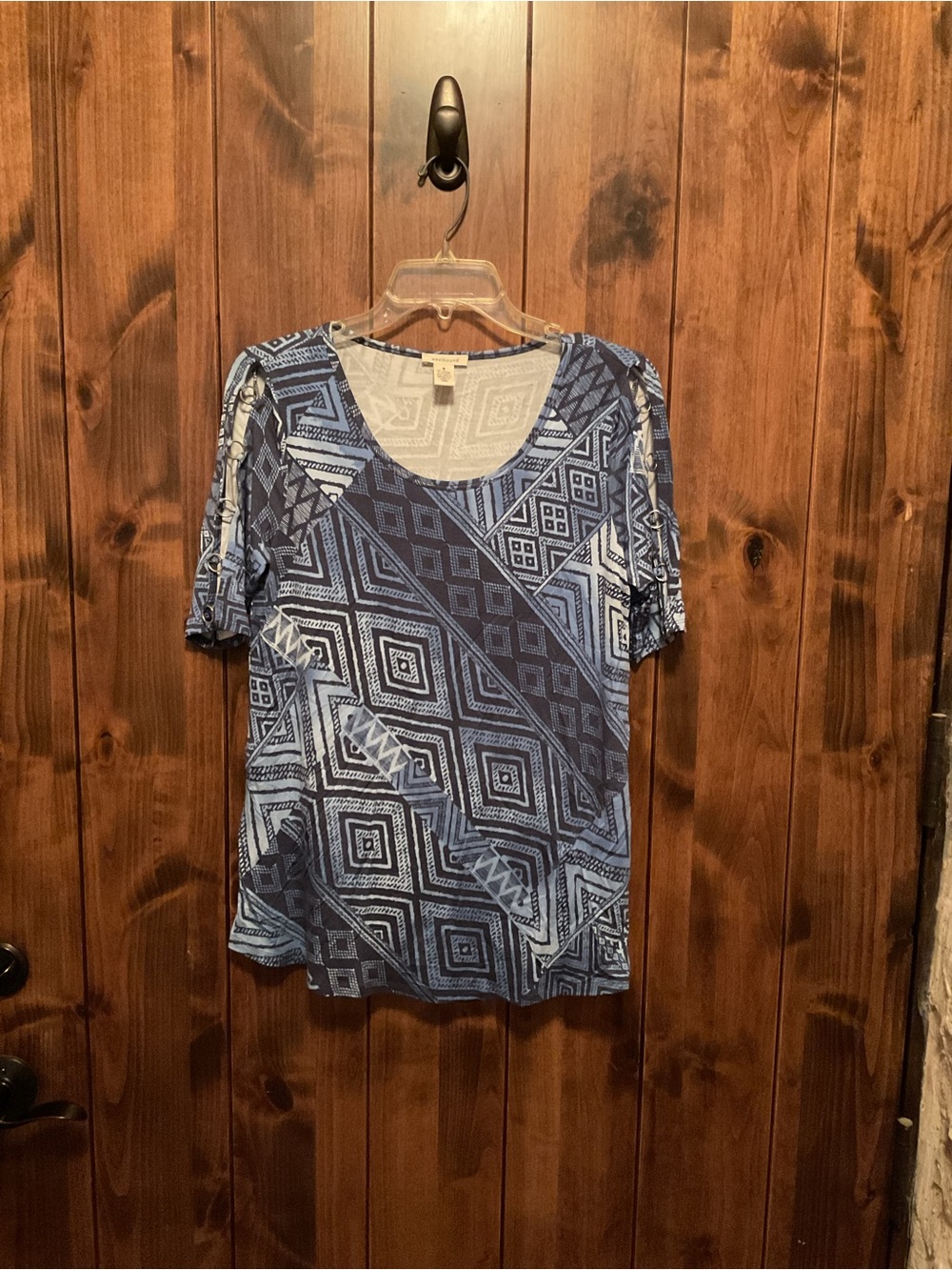 Westbound Blue Geometric Short-Sleeve Scoop Neck Top
